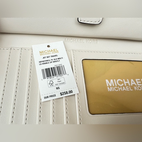 Michael Kors Jet Set Travel LG Double Zip Wallet Graphic Logo MK Pale Gold Multi - Picture 7 of 10